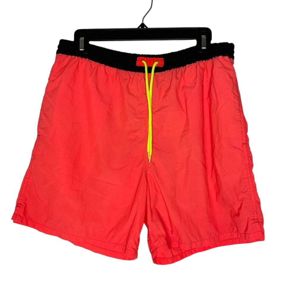 Hobie Swim Trunks M Orange Neon Drawstring Mesh Lined Retro Surf Shorts